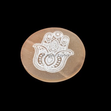 Mandala Hamsa Orange Selenite Plate