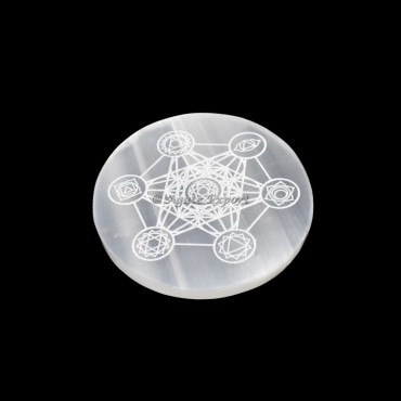 Metatron With Chakra Selenite Circle Round Charging Plate