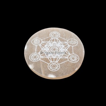 Metatron With Chakra Orange Selenite Circle Round Charging Plate