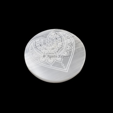 Heart Mandala Selenite Circle Round Charging Plate
