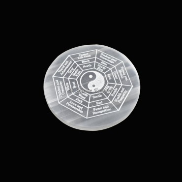 Protection Grid Engraved Selenite Circle Round Charging Plate