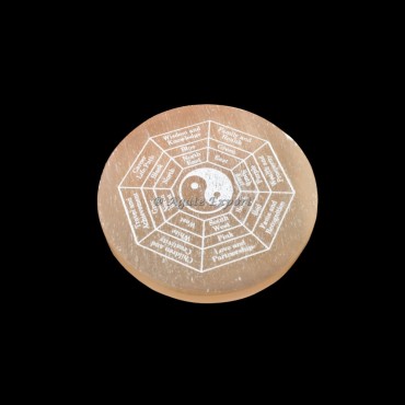 Protection Grid Engraved Orange Selenite Circle Round Charging Plate