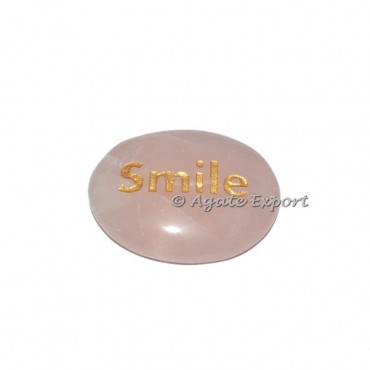 Rose Quartz Smile Engraved Stone