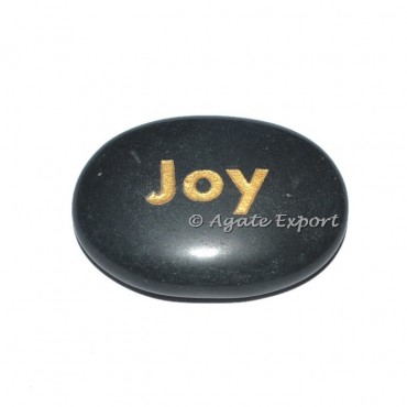 Black Agate Joy Engraved Stones