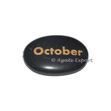 Black Agate October Engraved Stones