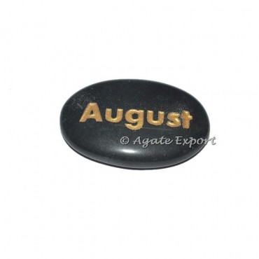 Black Agate August Engraved Stones