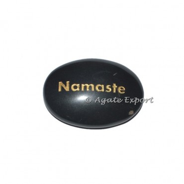 Black Agate Namaste Engraved Stones