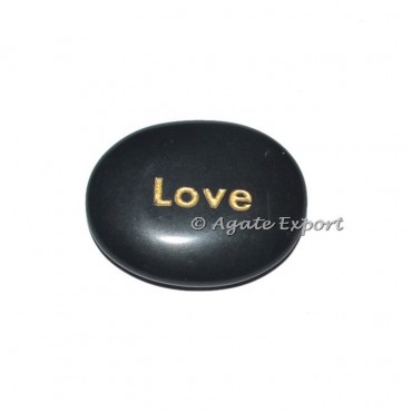 Black Agate Love Engraved Stones