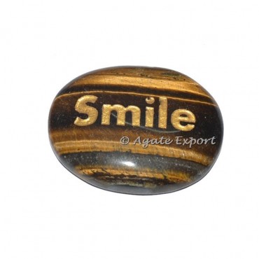 Tiger Eye Smile Engraved Word Stone