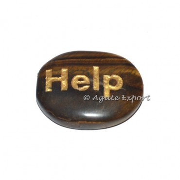 Tiger Eye Help Engraved Word Stone