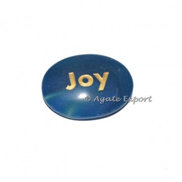 Blue Onyx Oval Joy Engraved Stones