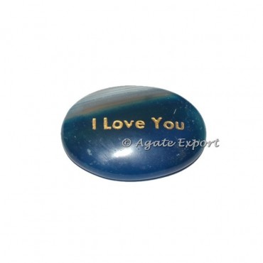 Blue Onyx Oval I Love You Engraved Stones