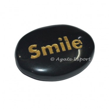 Black Onyx Oval Smile Word Engraved Stones