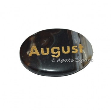Black Onyx Oval August Word Engraved Stones