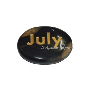 Black Onyx Oval July Word Engraved Stones