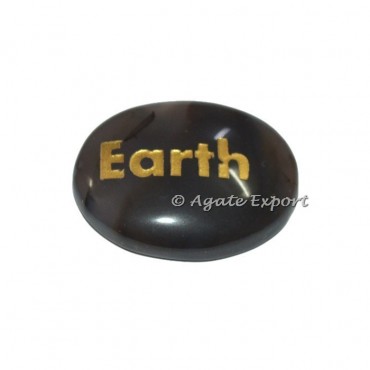 Black Onyx Oval Earth Word Engraved Stones