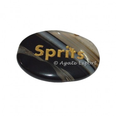Black Onyx Oval Sprits  Word Engraved Stones