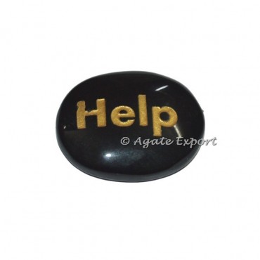 Black Onyx Oval Help Word Engraved Stones