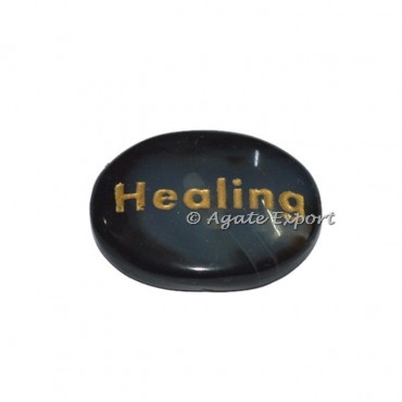 Black Onyx Oval Healing  Word Engraved Stones
