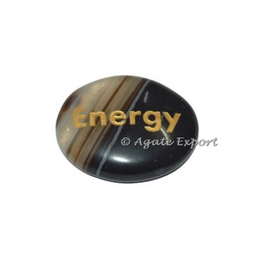 Black Onyx Oval Energy Word Engraved Stones