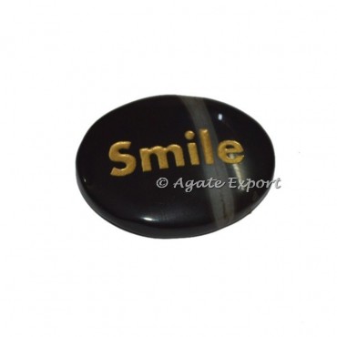 Black Onyx Oval Smile Word Engraved Stones