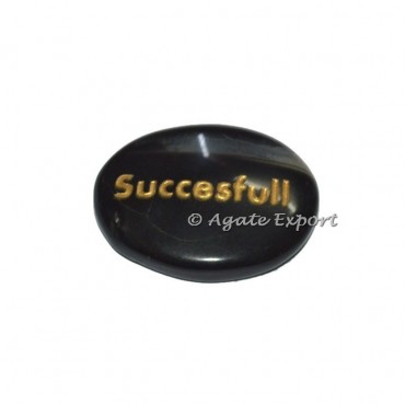 Black Onyx Oval Successful Word Engraved Stones