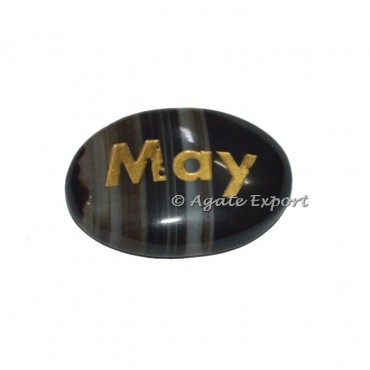 Black Onyx Oval May Word Engraved Stones