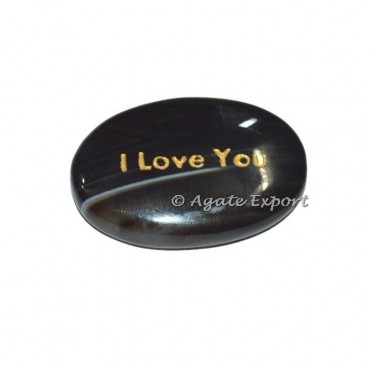 Black Onyx Oval I Love You Word Engraved Stones