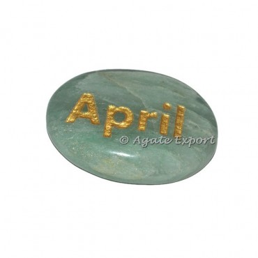 Green Aventurine April Word Engraved Stone