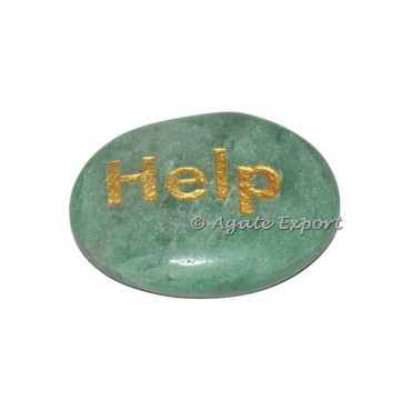 Green Aventurine Help Word Engraved Stone