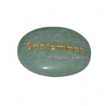 Green Aventurine September Word Engraved Stone