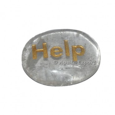 Crystal Quartz Help Word Engraved Stone