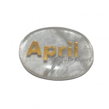 Crystal Quartz April Word Engraved Stone