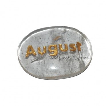 Crystal Quartz August Word Engraved Stone
