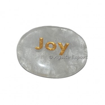 Crystal Quartz Joy Word Engraved Stone