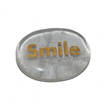 Crystal Quartz Smile Word Engraved Stone