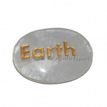 Crystal Quartz Earth Word Engraved Stone