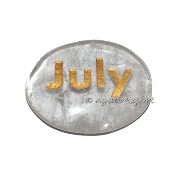 Crystal Quartz July Word Engraved Stone