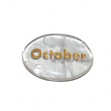 Crystal Quartz October  Word Engraved Stone