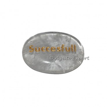 Crystal Quartz Successful Word Engraved Stone