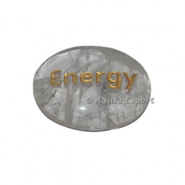 Crystal Quartz Energy Word Engraved Stone
