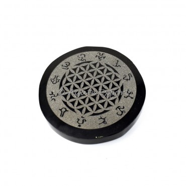 Flower of life with runic symbol engraved coaster