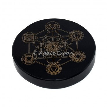 Metatron 7 chakra black agate engraved coaster