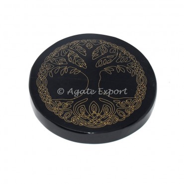 Celtic tree of life black agate engraved coaster