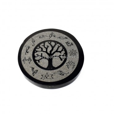 Tree of life  black agate engraved coaster