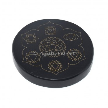 Seven chakra black agate engraved coaster