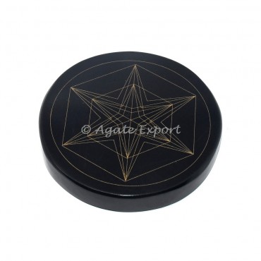 David star  black agate engraved coaster