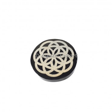 Seed of life black agate engraved coaster