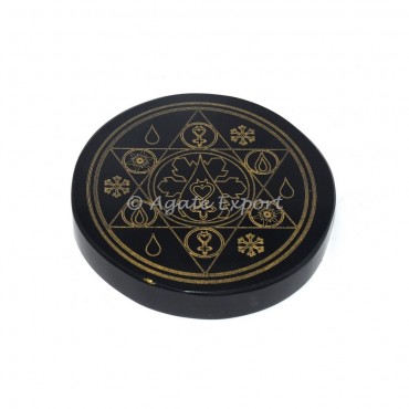 Accent symbols black agate engraved coaster