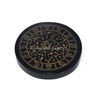 Zodiac symbol  black agate engraved coaster
